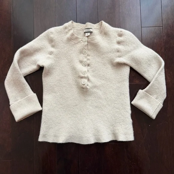 J. Crew Kids 100% Cashmere Henley Sweater Size Small Beige Long Sleeve Buttons - Picture 1 of 6
